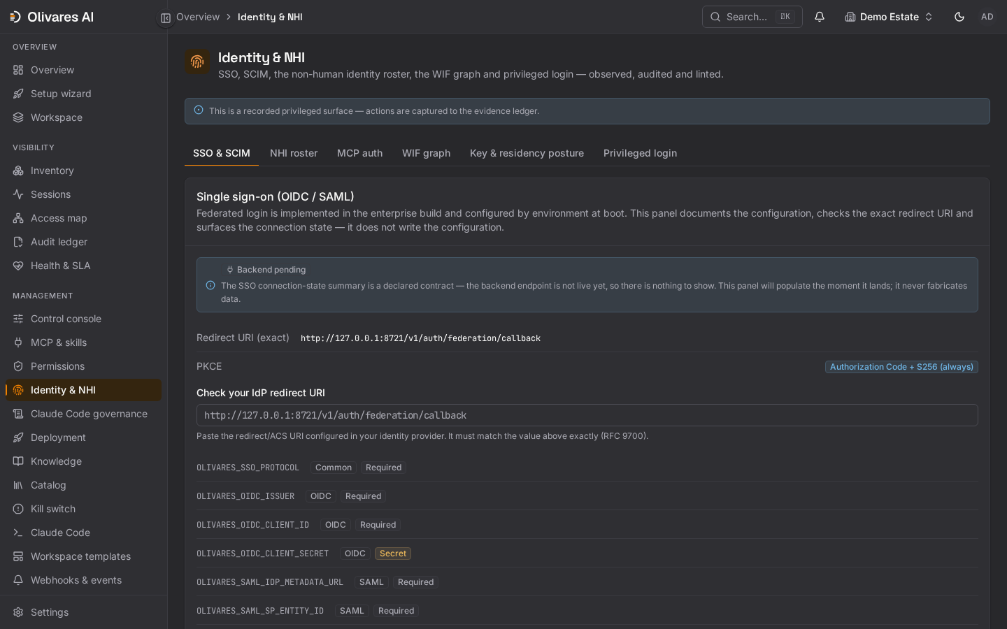 Vue des identités Olivares AI avec des enregistrements synthétiques de gouvernance humaine et non humaine
